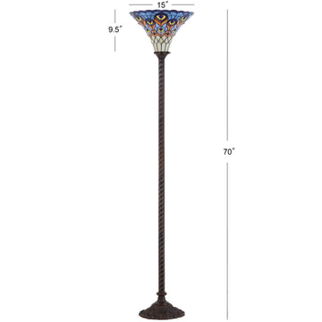 Peacock Tiffany Style 70" Torchiere LED Floor Lamp - JONATHAN Y